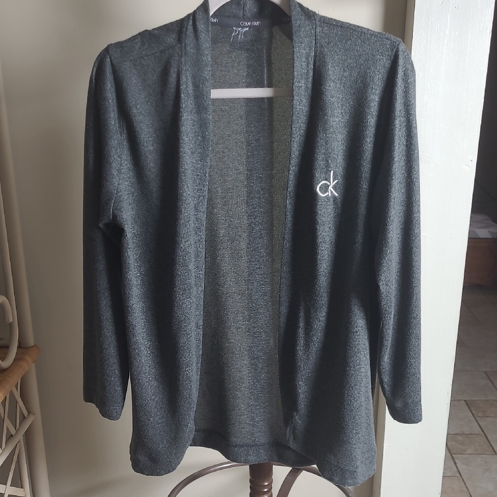 Calvin Klein Women's Dark Gray Open-Front Cardigan with CK Logo Size Medium